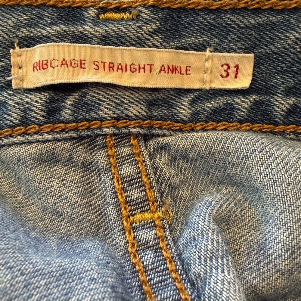 Levi’s Premium Ribcage Straight Ankle Jeans Women’s 31 High Rise Distressed Blue - Picture 2 of 14